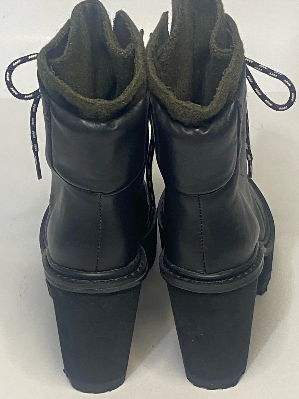 Shellys London Celee Leather Platform Lug Heel Boots Black Olive 6.5